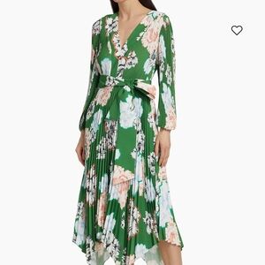 Milly Green Asymmetrical Wrap Dress with Bishop Sleeves